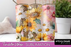 Floral Tumbler Wrap - Pink Flowers Watercolor Tumbler PNG Product Image 1