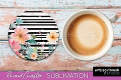 Watercolor Flowers Round Coaster - Floral Pink Sublimation Product Image 1