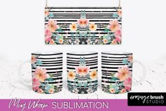 Pink Watercolor Flowers Mug Wrap - Floral Mug Sublimation Product Image 1