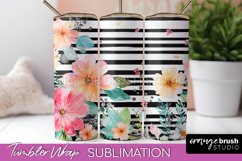 Floral Tumbler Wrap - Pink Flowers Watercolor Tumbler PNG Product Image 1