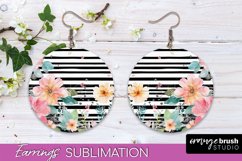 Watercolor Flowers Earrings, Pink Floral Earring Sublimation Product Image 1