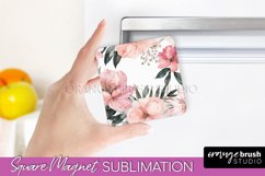 Pink Flowers Magnet Sublimation - Watercolor Magnet Design Product Image 1
