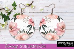 Watercolor Flowers Earrings, Pink Floral Earring Sublimation Product Image 1