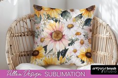 Watercolor Flowers Pillow Cover - Summer Pillow Sublimation Product Image 1