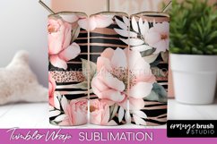 Floral Tumbler Wrap - Pink Flowers Watercolor Tumbler PNG Product Image 1