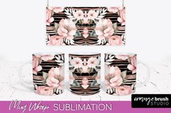 Pink Watercolor Flowers Mug Wrap - Floral Mug Sublimation Product Image 1