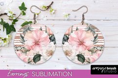 Watercolor Flowers Earrings, Pink Floral Earring Sublimation Product Image 1