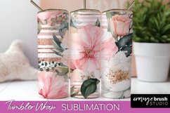 Floral Tumbler Wrap - Pink Flowers Watercolor Tumbler PNG Product Image 1