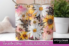 Floral Tumbler Wrap - Pink Flowers Watercolor Tumbler PNG Product Image 1