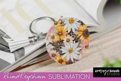 Pink Flowers Keychain, Floral Keychain Sublimation Design Product Image 1