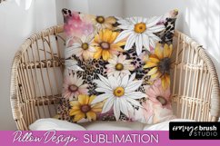 Watercolor Flowers Pillow Cover - Summer Pillow Sublimation Product Image 1