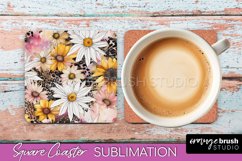 Watercolor Flowers Square Coaster - Floral Pink Sublimation Product Image 1