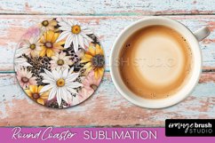 Watercolor Flowers Round Coaster - Floral Pink Sublimation Product Image 1