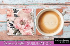 Watercolor Flowers Square Coaster - Floral Pink Sublimation Product Image 1