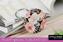 Pink Flowers Keychain, Floral Keychain Sublimation Design Product Image 1
