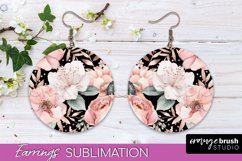 Watercolor Flowers Earrings, Pink Floral Earring Sublimation Product Image 1