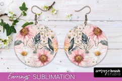 Watercolor Flowers Earrings, Pink Floral Earring Sublimation Product Image 1