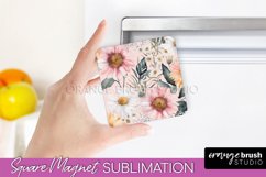 Pink Flowers Magnet Sublimation - Watercolor Magnet Design Product Image 1