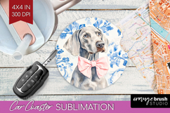 Weimaraner Dog Car Coaster Floral Dog Coaster PNG Product Image 1