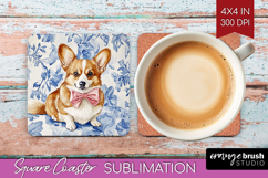 Welsh Corgi Dog Square Coaster Floral Dog Coaster PNG Product Image 1