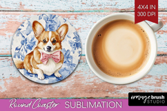 Welsh Corgi Dog Round Coaster Floral Dog Coaster PNG Product Image 1