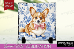 Welsh Corgi Dog Slate PNG Floral Dog Square Slate Product Image 1