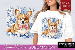 Welsh Corgi Dog Square Tshirt Background Floral Dog PNG Product Image 1