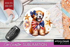 Wheaten Terrier Dog Car Coaster Patriotic Dog Coaster PNG Product Image 1