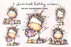 Whimsical Birthday Unicorn Clipart PNG Product Image 1