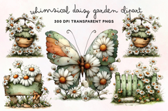 Whimsical Daisy Garden Clipart PNG Product Image 1