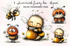 Whimsical Fuzzy Bee Clipart PNG Product Image 1