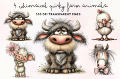 Whimsical Quirky Farm Animals Clipart PNG Product Image 1