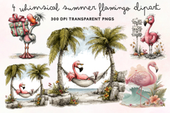 Whimsical Summer Flamingo Clipart PNG Product Image 1