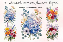 Whimsical Summer Flowers Clipart PNG Product Image 1