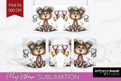Valentine Mug Wrap - Whimsical Animal Mug PNG Sublimation Product Image 1