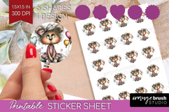 Valentine Round Sticker - Whimsical Animal Printable Sticker Product Image 1