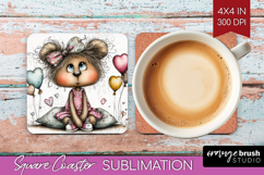 Valentine Square Coaster - Whimsical Animal Coaster PNG Product Image 1