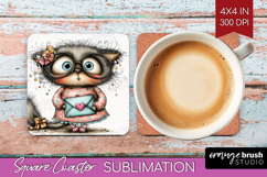 Valentine Square Coaster - Whimsical Animal Coaster PNG Product Image 1