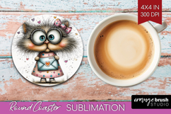 Valentine Round Coaster - Whimsical Animal Coaster PNG Product Image 1