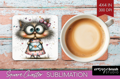 Valentine Square Coaster - Whimsical Animal Coaster PNG Product Image 1