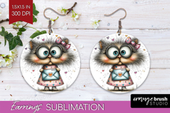 Valentine Round Earrings - Whimsical Animal PNG Sublimation Product Image 1