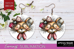 Valentine Round Earrings - Whimsical Animal PNG Sublimation Product Image 1