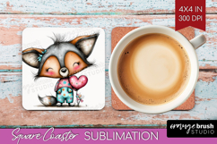 Valentine Square Coaster - Whimsical Animal Coaster PNG Product Image 1