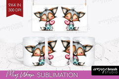 Valentine Mug Wrap - Whimsical Animal Mug PNG Sublimation Product Image 1