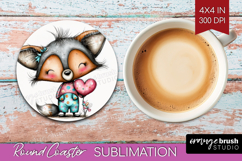 Valentine Round Coaster - Whimsical Animal Coaster PNG Product Image 1