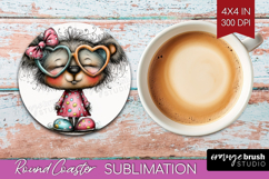 Valentine Round Coaster - Whimsical Animal Coaster PNG Product Image 1