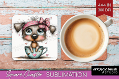 Valentine Square Coaster - Whimsical Animal Coaster PNG Product Image 1