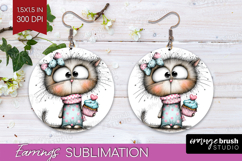 Valentine Round Earrings - Whimsical Animal PNG Sublimation Product Image 1