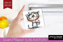 Valentine Magnet Sublimation - Whimsical Animal Square PNG Product Image 1