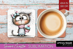 Valentine Square Coaster - Whimsical Animal Coaster PNG Product Image 1